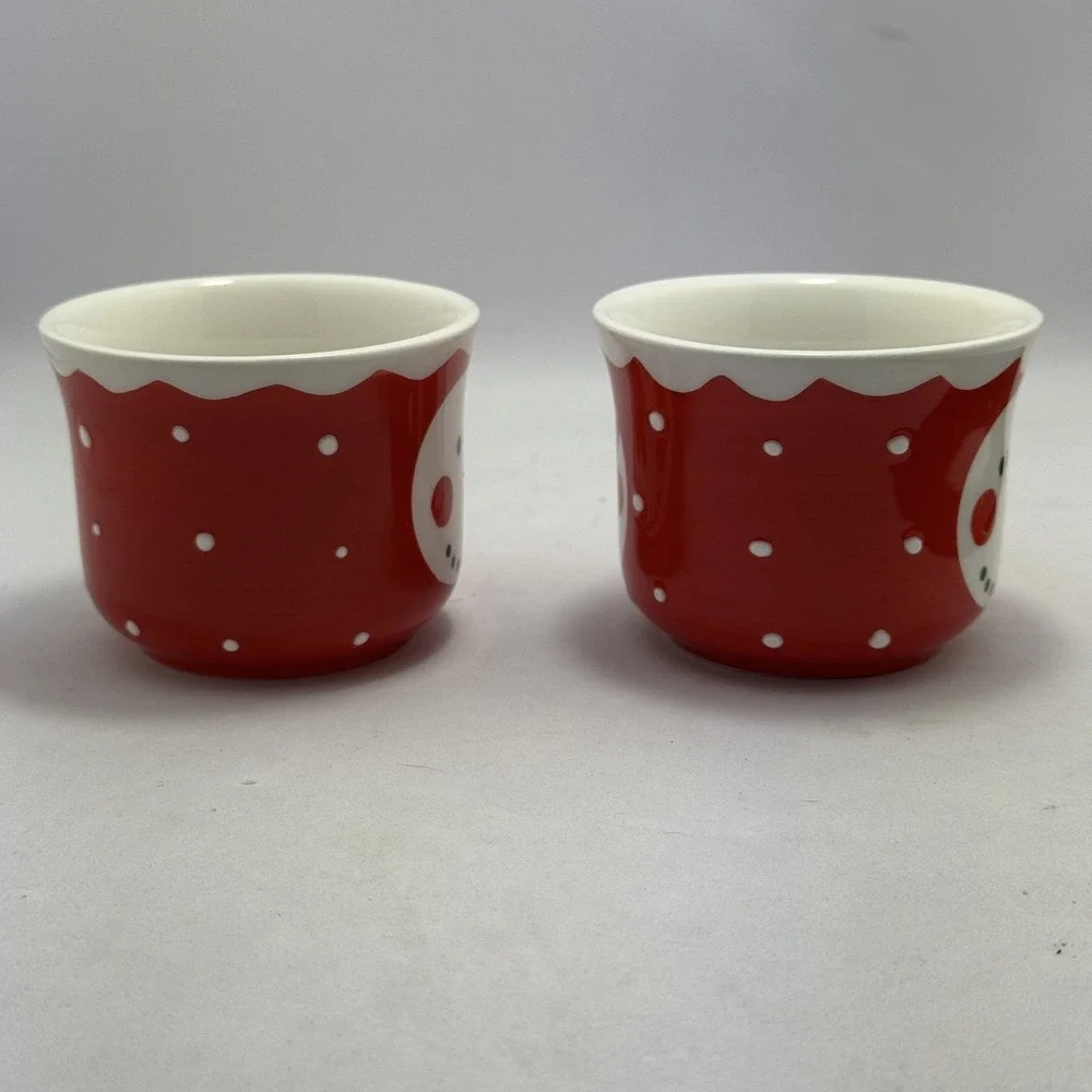 Jolly Snowman Tea Light Candle Holders Set/2 Red White Ceramic Holiday Decor NEW